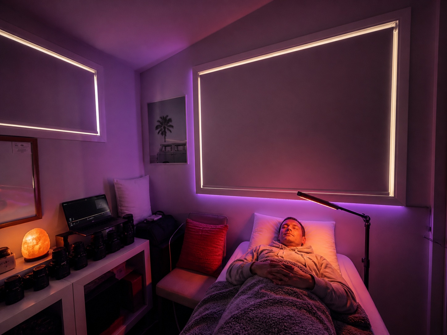 A client lying on a PEMF mat in the PHOENIX SANCTUM room